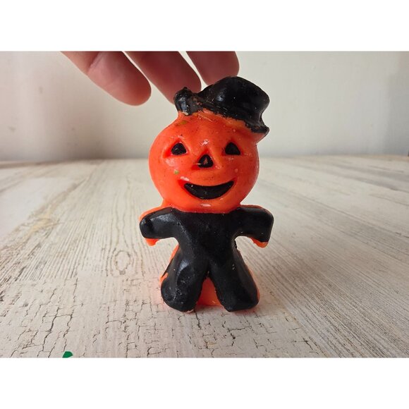 Vintage gurley scarecrow pumpkin candle jack-o'-lantern mini Halloween decor - Picture 5 of 7